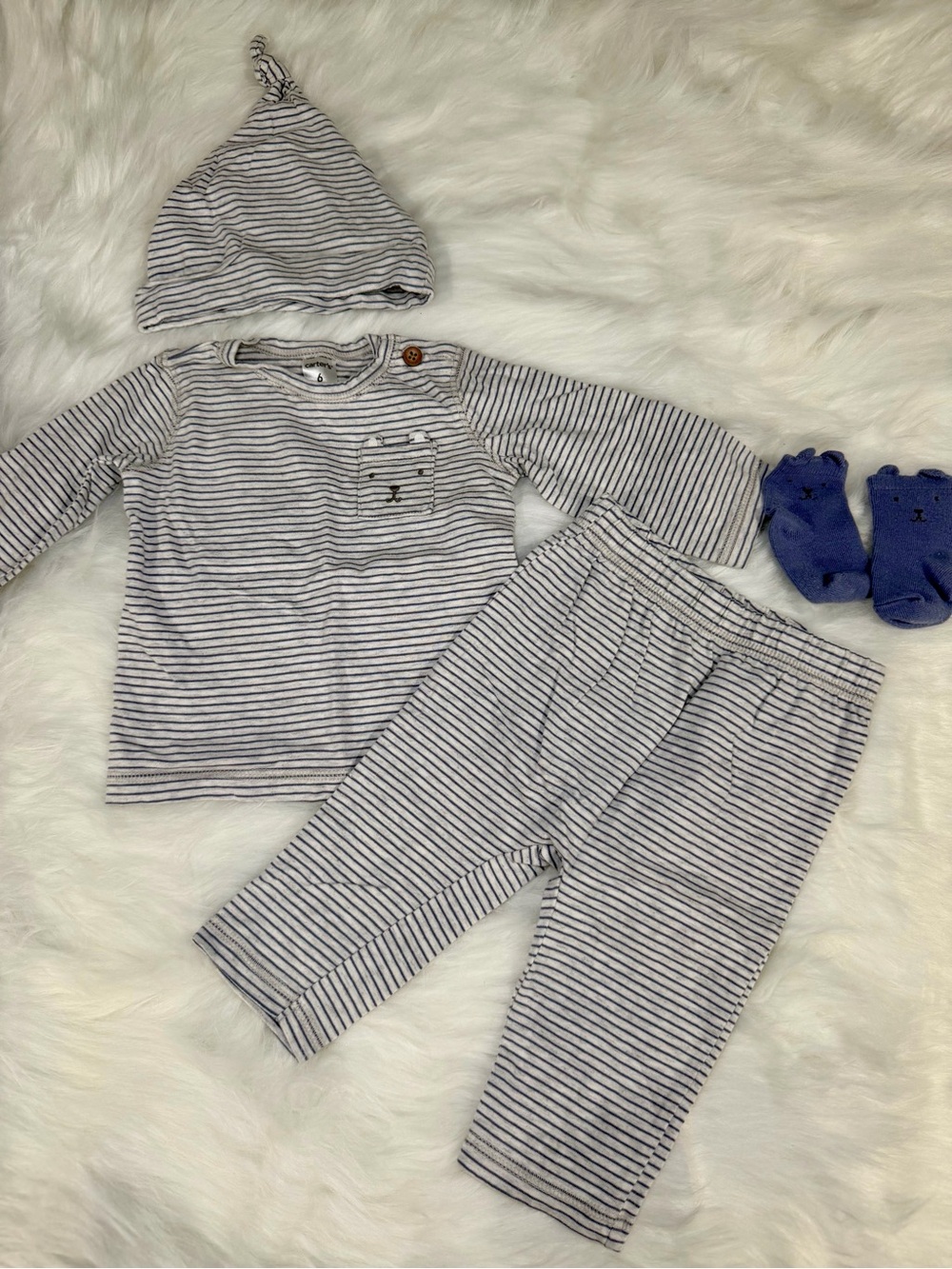 Carter's Gray and White Striped Pajama Set with Hat